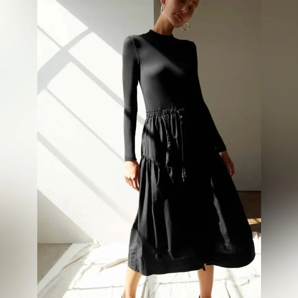 NATION LTD
WRENLEY COMBO LONG SLEEVE MIDI DRESS - JET BLACK SIZE S - Picture 9 of 13